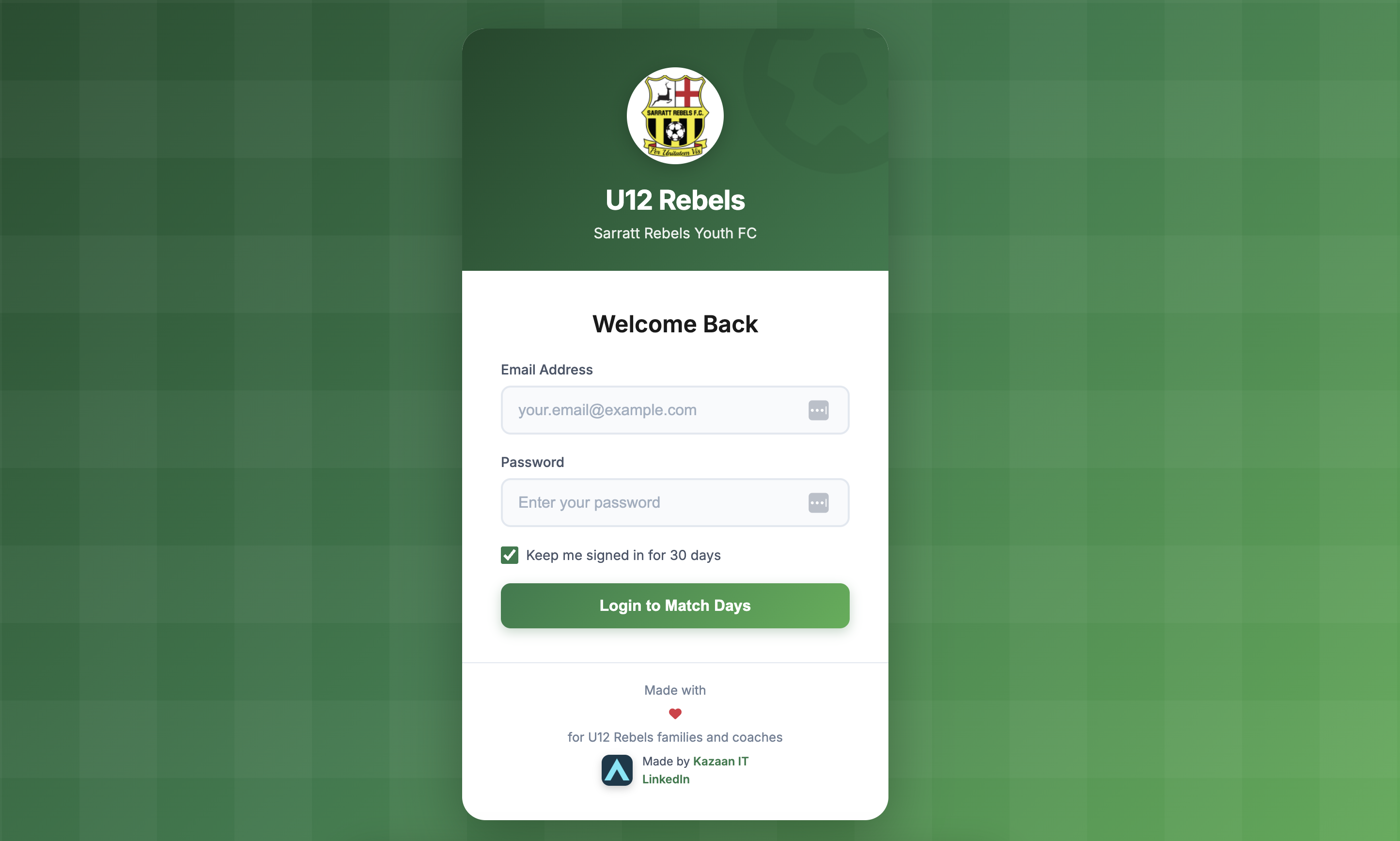Football Club Matchdays Portal - WordPress Website