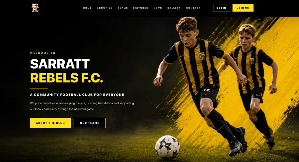 Sarratt Rebels FC redesigned homepage