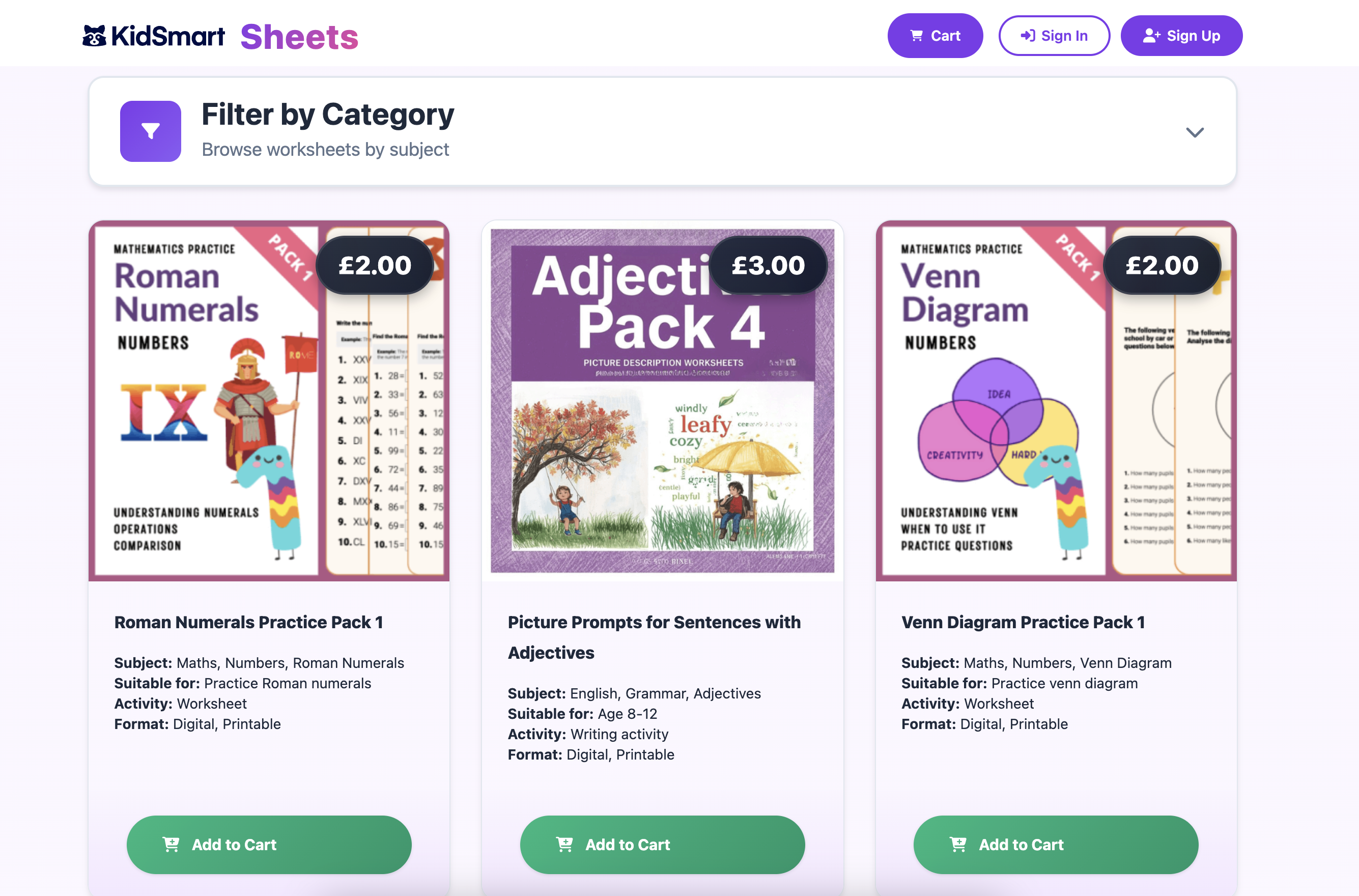 Worksheets E-commerce Store - WooCommerce Website